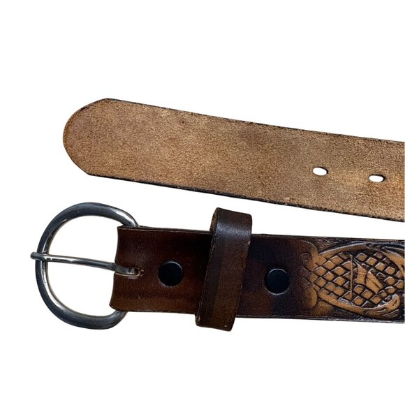 Vintage Tooled Leather Belt With Floral & Star Design - Picture 2 of 8